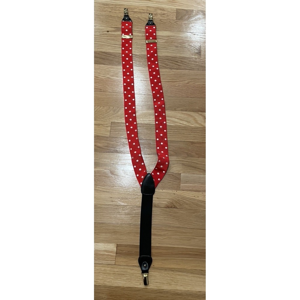 Regent Belt Co. Suspenders Red White Polka Dot Solid Brass Clips Made in England